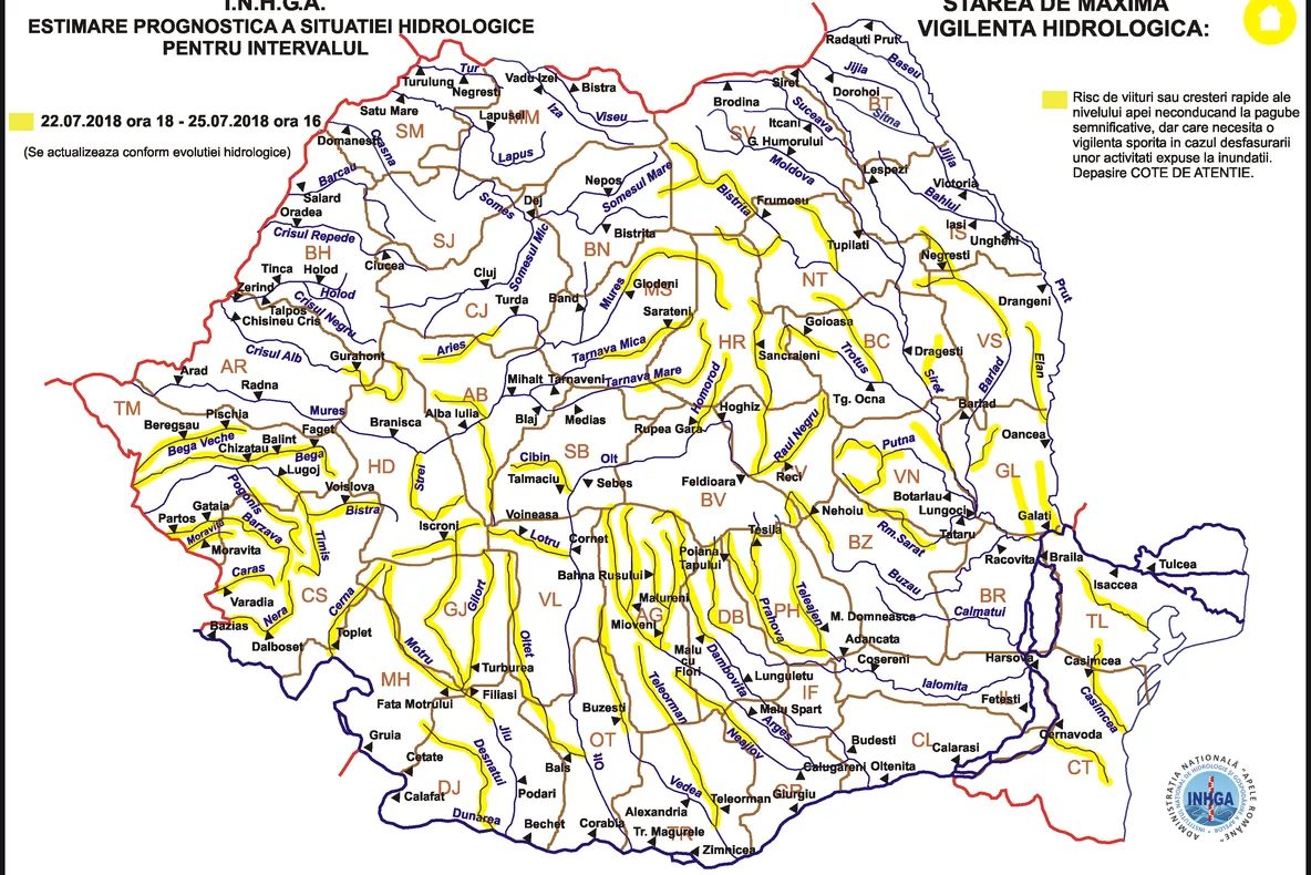 Alertă hidrologică de posibile inundații