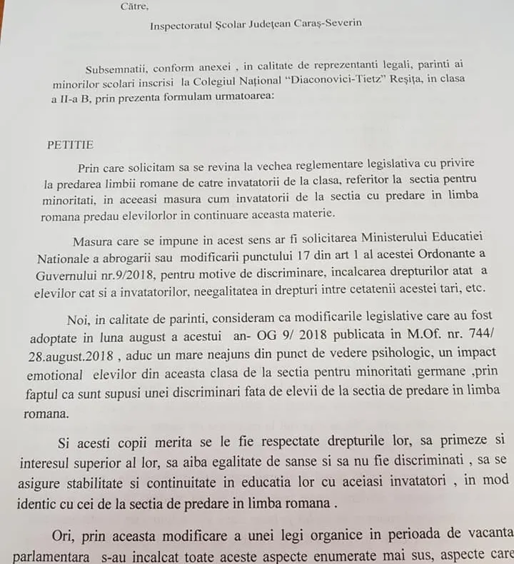 Petiție pentru schimbarea urgentă a unei ordonanțe de guvern, părinții copiilor care învață în limbile minorităților nemulțumiți