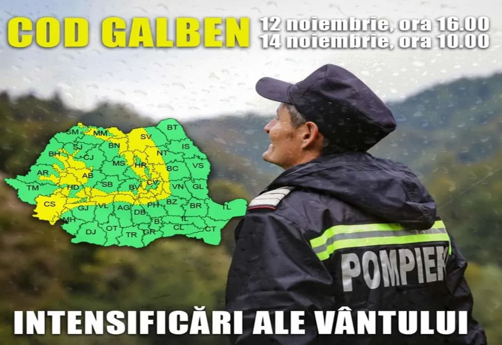 O parte a județului Bistrița-Năsăud, sub atenționare Cod galben de intensificări ale vântului