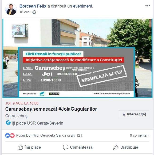 Primarul Felix Borcean îi cheamă pe caransebeșeni să semneze listele din campania ”Fără penali”