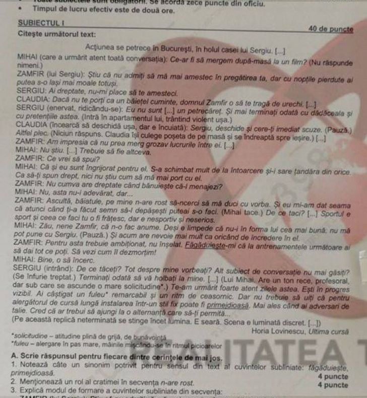 Subiecte ROMÂNĂ Evaluare Națională 2019. Ce subiecte au picat azi. Rezolvări, bareme și FOTO SUBIECTE