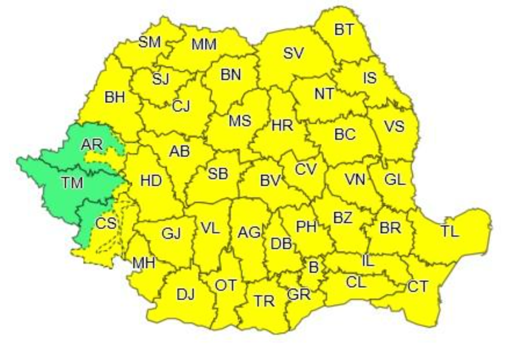 Avertizare meteo de ultimă oră: cod galben de ploi torențiale și vijelii, în aproape toată țara
