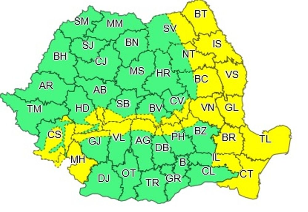 Atenționare COD GALBEN de vânt puternic până la ora 21:00