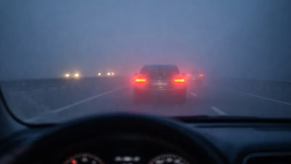 Vizibilitate redusă în trafic din cauza ceții
