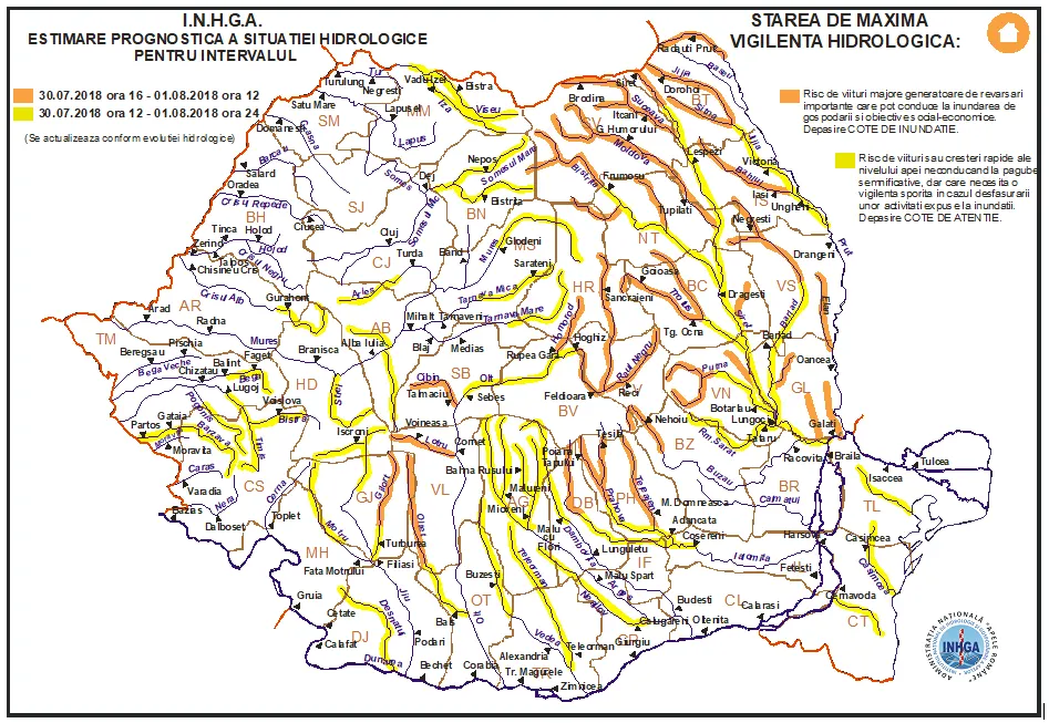 Harta avertizare hidrologica 31 iul 2018