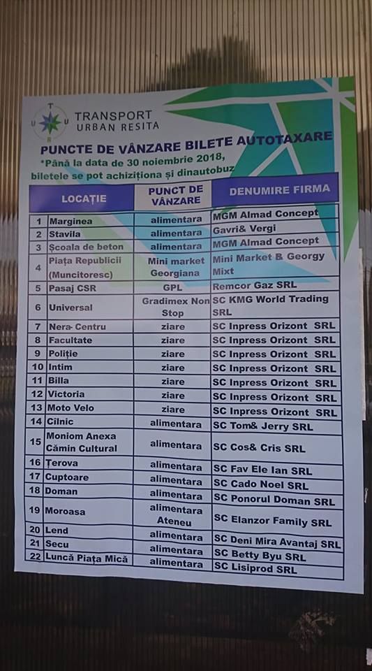 Lista magazine vânzare bilete STUR