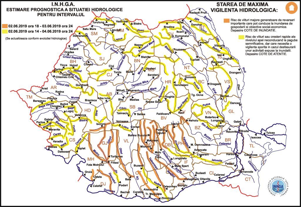 Harta Avertizare Hidrologica nr. 27 din 02.06.2019
