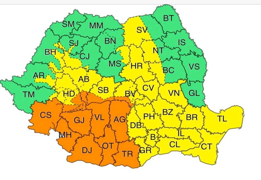 Cod galben de lapoviță și ninsoare, în județul Giurgiu
