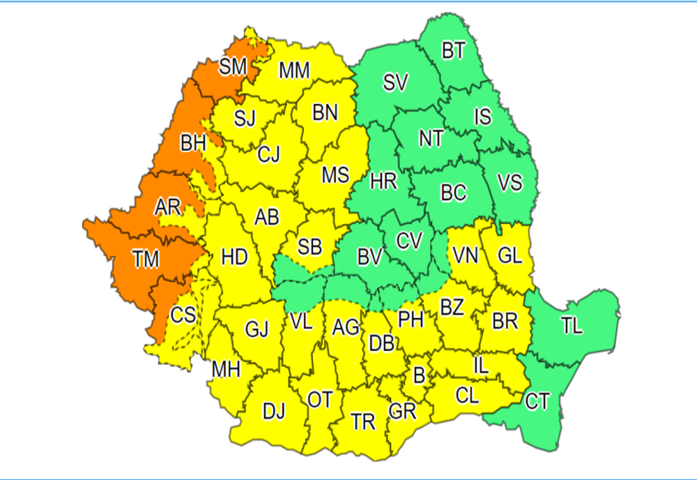 Cod portocaliu de caniculă pentru mai multe județe din vestul țării